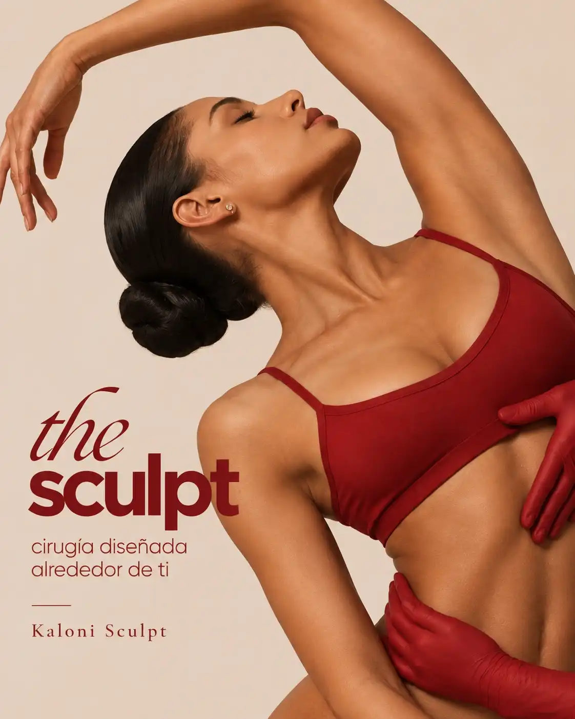 Campaña The Sculpt con mujer en vestuario rojo.